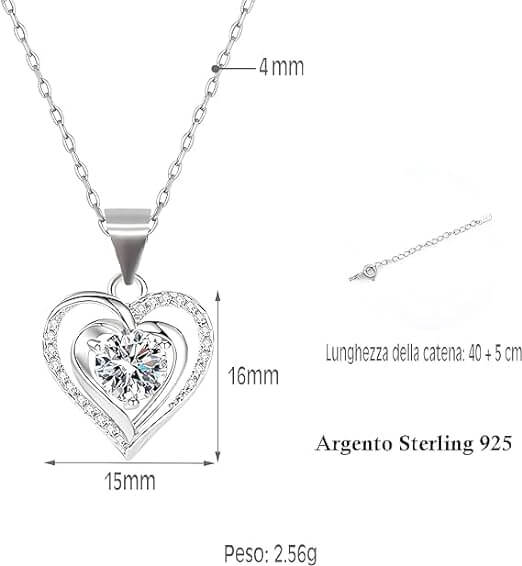 Collana Donna Cuore con Pietra Bianca - Argento 925