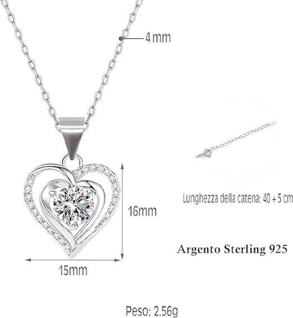 Collana Donna Cuore con Pietra Bianca - Argento 925