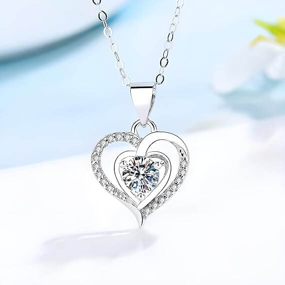 Collana Donna Cuore con Pietra Bianca - Argento 925