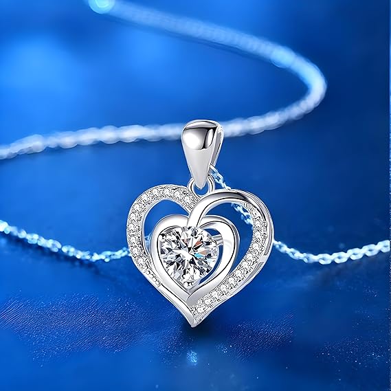 Collana Donna Cuore con Pietra Bianca - Argento 925