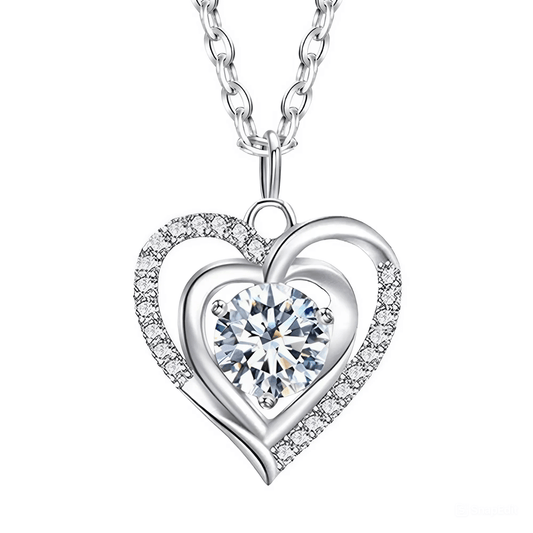 Collana Donna Cuore con Pietra Bianca - Argento 925